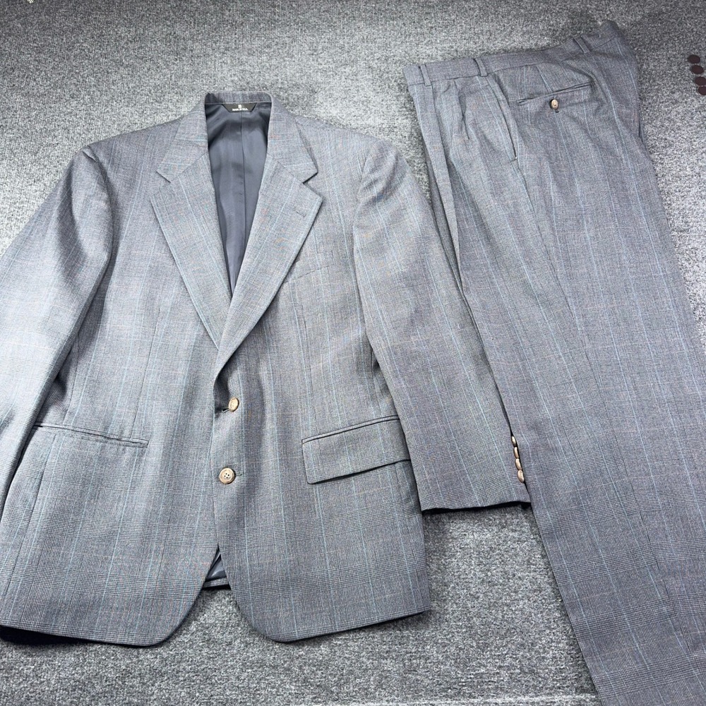 Mens Polo University Ralph Lauren Grey Plaid 2 Piece Suit Blazer Trousers USA